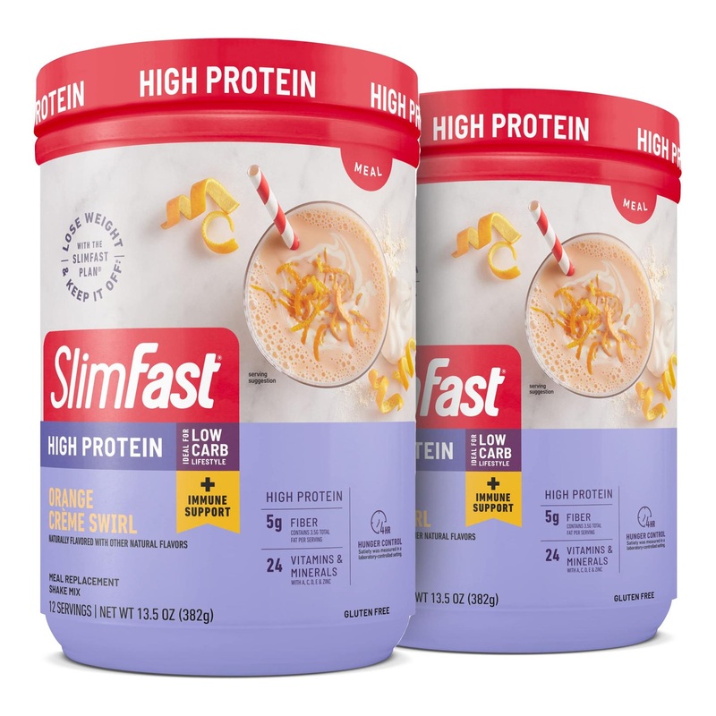 SlimFast Advanced Immunity High Protein Meal Replacement Smoothie Mix – Orange Cream Swirl – 12 Servings (Pack of 2) – Weight Loss Powder with Immune Support