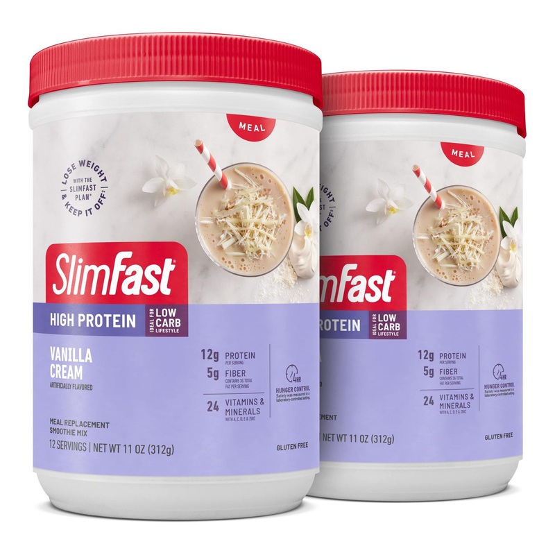 SlimFast High Protein Meal Replacement Smoothie Mix Vanilla Cream – 24 Serving Pack (2 Packs) – 20g Protein per Serving