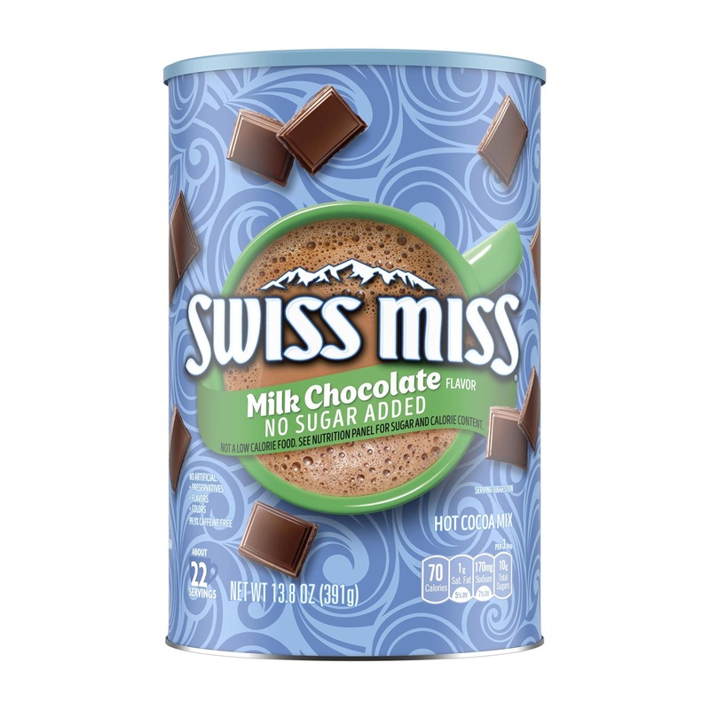 Swiss Miss Milk Chocolate No Sugar Added Hot Cocoa Mix Canister 13.8 oz – Pack of 12