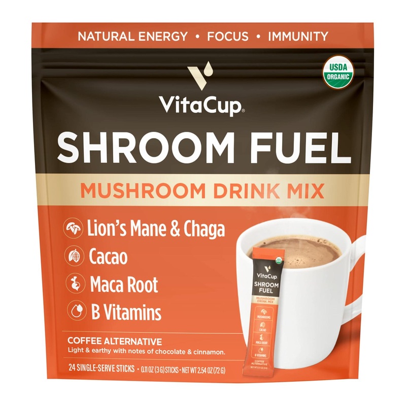 VitaCup Shroom Fuel 24 ct Packets – Mushroom Coffee Alternative with Cacao, Cinnamon, Chaga, Lions Mane & Maca for Energy, Immune Support & Focus