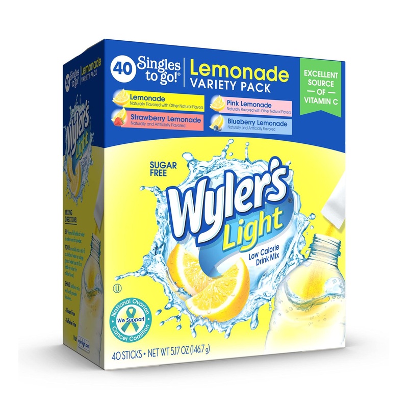 Wyler’s Light Singles to Go Powder Packets – Variety Pack, Pink Lemonade, Strawberry & Blueberry Lemonade – Sugar & Caffeine Free On-The-Go Drink Mix – 40 Count
