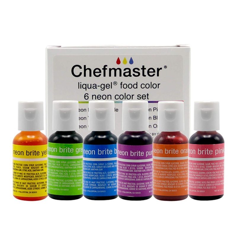 Chefmaster Neon Liqua-Gel Food Coloring – 6-Pack 20ml Bottles – Fade Resistant Formula – Vivid Colors – Easy-To-Blend – Made in USA