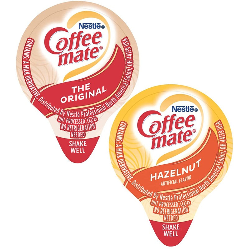 Coffee mate Liquid Creamer Singles Variety Pack – Original and Hazelnut – 180 Count Box with By The Cup Sugar Packets