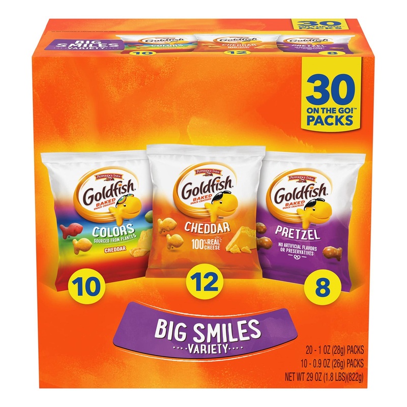 Goldfish Crackers Big Smiles Variety Pack – Cheddar Colors, Pretzels Snack Packs – 30 Ct