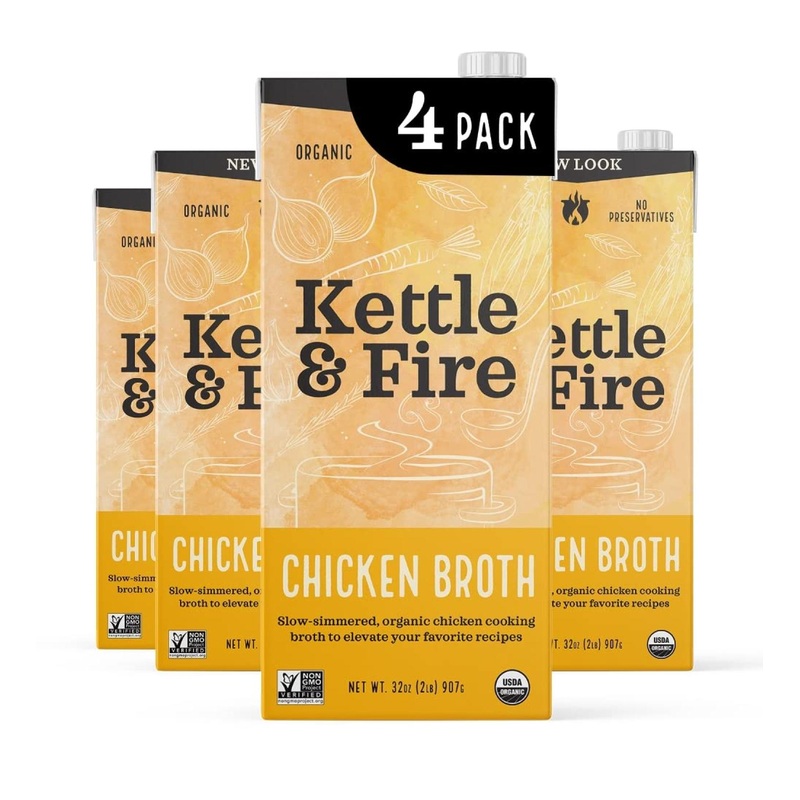Kettle and Fire Organic Chicken Broth 4 Pack (32 oz) – Keto, Paleo, Whole 30 Approved – Gluten Free, High Protein, Collagen – 2 lb (Pack of 4)