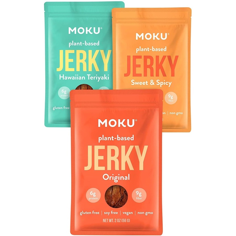 Moku Plant-Based Mushroom Jerky Hawaiian Teriyaki Sweet & Spicy – 3 Pack | Vegan, Gluten-Free, Non-GMO | Healthy Snack & Vegan Meat Alternatives – 2 Oz Each