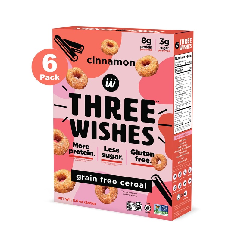 Protein and Gluten-Free Breakfast Cereal by Three Wishes – Cinnamon  6 Pack – High Protein and Low Sugar Snack – Vegan  Kosher  Grain-Free and Dairy-Free – Non-GMO Cinnamon 6-Pack