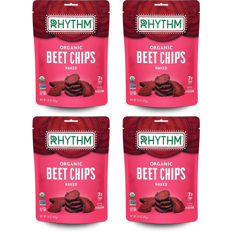 Rhythm Superfoods Beet Chips Organic Non GMO Vegan Gluten Free Snacks Naked 1.4oz (Pack of 4)