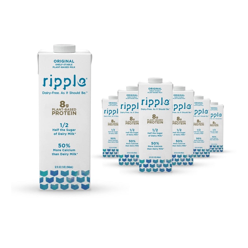 Ripple Non-Dairy Milk Original | Vegan Milk with 8g Pea Protein | On-The-Go Single Serve Cartons | Non-GMO Plant-Based & Gluten-Free | 32 oz Pack of 6