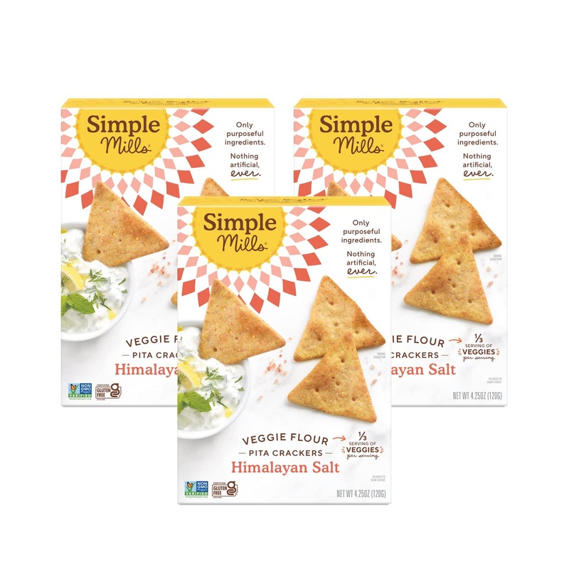 Simple Mills Veggie Flour Pita Crackers – Himalayan Salt, Gluten-Free, Vegan Paleo Friendly Snack, 4.25oz (Pack of 3)