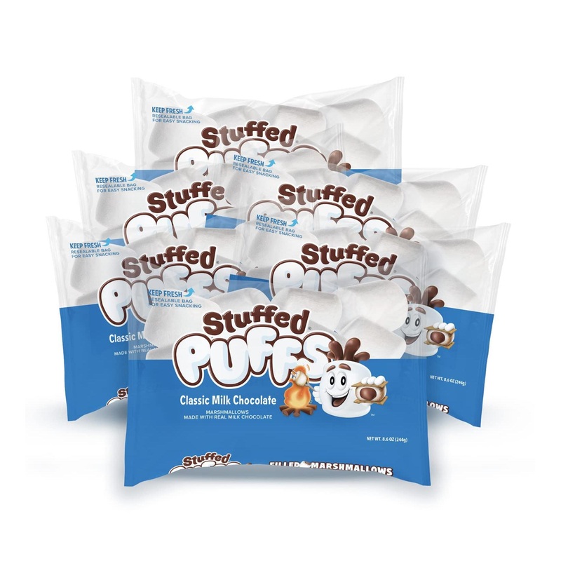 Stuffed Puffs – Classic Milk Chocolate Marshmallows 6 Pack | Real Chocolate Filled | Ideal for S’mores | 6 Bags (8.6 oz each)