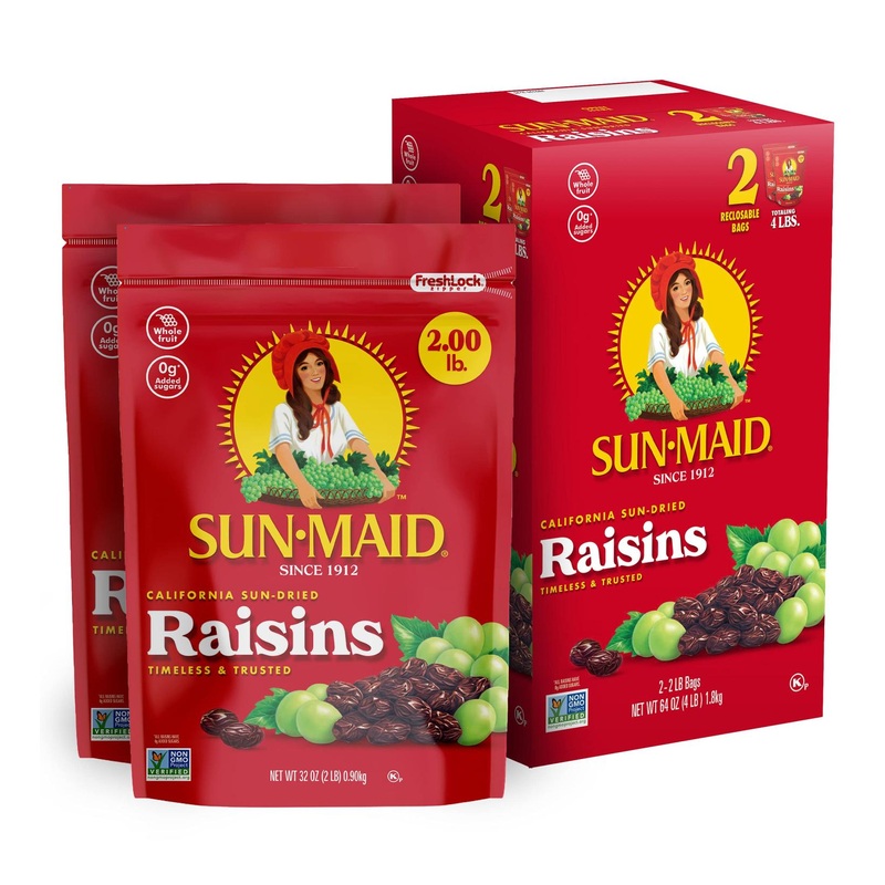 Sun-Maid California Raisins 64oz – 2 Packs of 32oz Resealable Bags