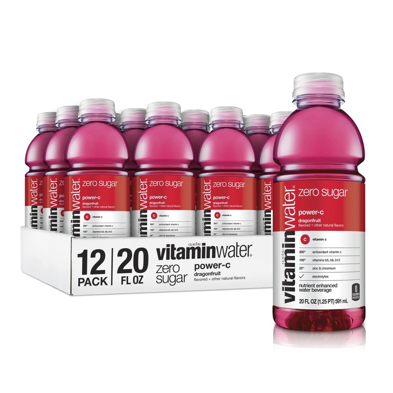 Vitaminwater Zero Power-C Dragonfruit 20 Fl Oz (12 Pack) with Electrolytes & Vitamins B5, B6, B12
