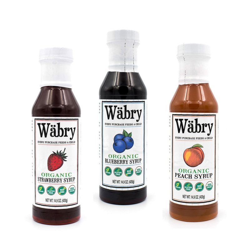 Wbry Organic Syrup Variety 3 Pack – Strawberry, Blueberry, Peach – 14.9 oz Each – BPA-Free Plastic – Pack of 3