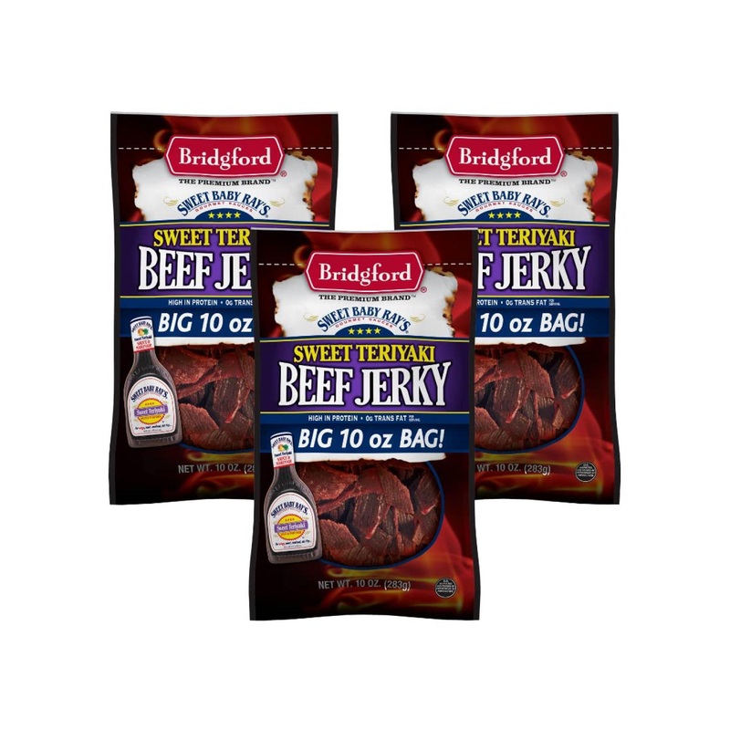 Bridgford Sweet Baby Ray’s High Protein Beef Jerky 10 oz (Pack of 3) – Low Carb, Low Calorie, Keto Friendly Snack, Sweet Teriyaki Flavor