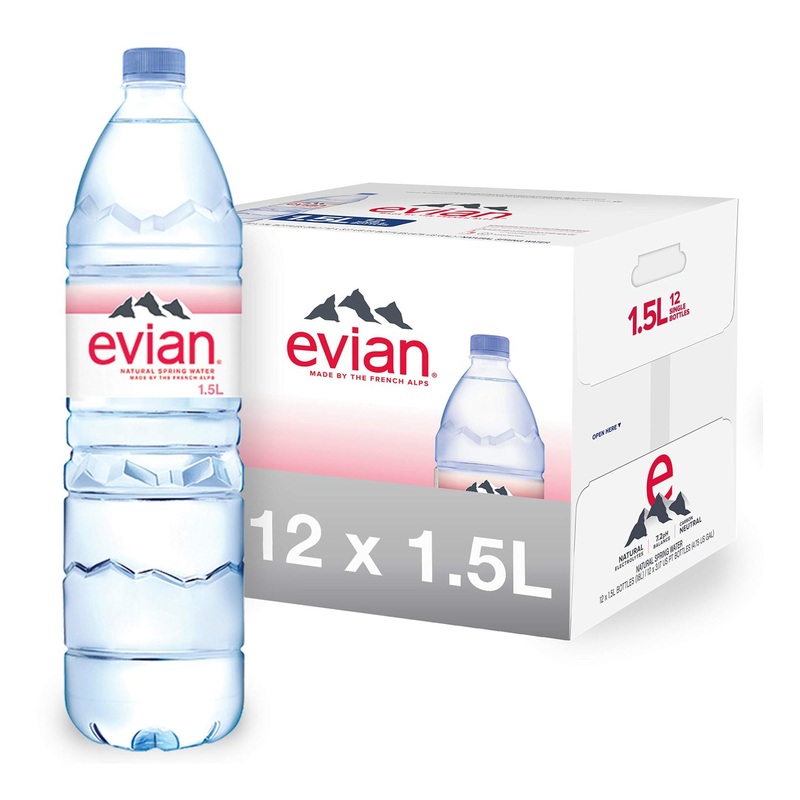 evian Natural Spring Water 50.72 Fl Oz – Pack of 12 Individual Bulk-Size Water Bottles