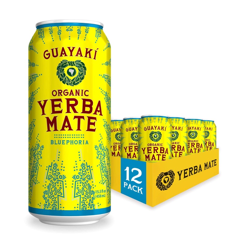 Guayaki Yerba Mate Organic Bluephoria Clean Energy Drink 15.5oz (Pack of 12) – 150mg Caffeine – Bluephoria Flavor
