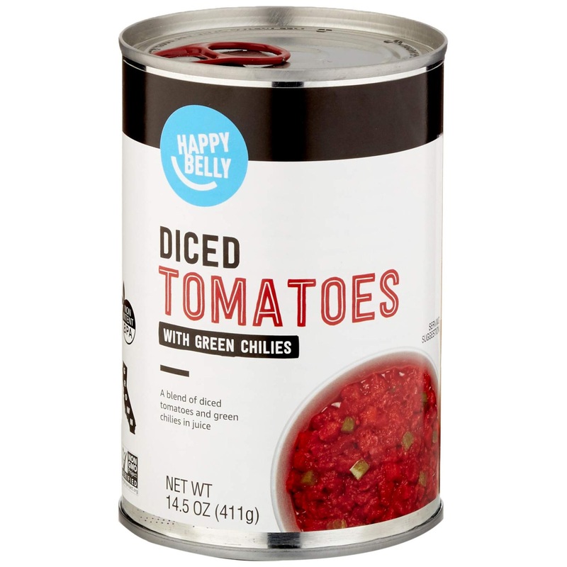Happy Belly Diced Tomatoes with Green Chilies 14.5oz – Amazon Brand