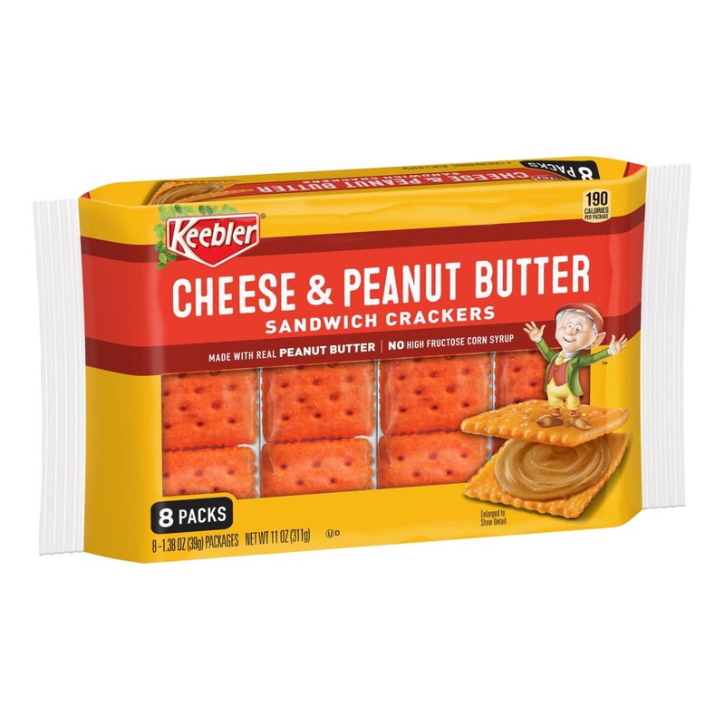 Keebler Sandwich Crackers – Cheese and Peanut Butter Snack, 11oz Tray (8 Packs) – Office and Kids Snacks