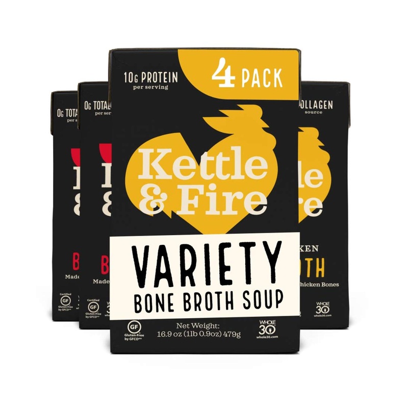 Kettle and Fire Classic Beef and Classic Chicken Beef Bone Broth Variety Pack  Keto  Paleo  and Whole 30 Approved  Gluten Free  High in Protein and Collagen  4 Pack 1.05 Pound (Pack of 4)
