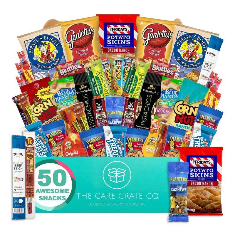 Men’s Hearty Snack Box – Ultimate Man Care Package (50 Piece) | Jerky, Nuts, Chips & Pretzels Variety Pack by The Care Crate Co