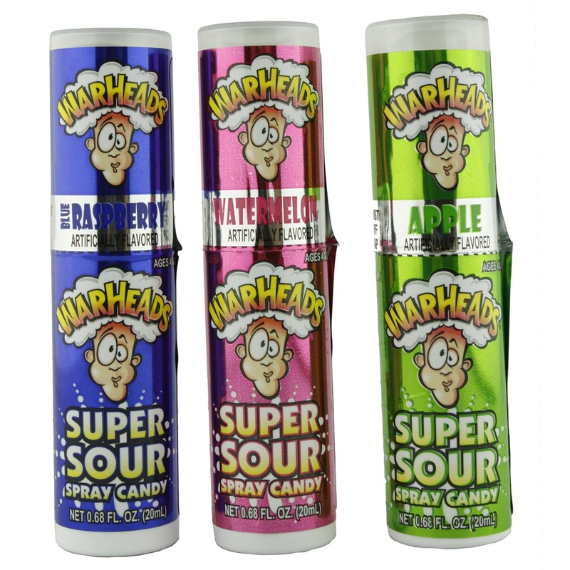 Warheads Super Sour Candy Spray Bottles  Sampler  Bundle  (.68 Oz. Bottles)  Blue Raspberry  Apple and Watermelon 0.68 Fl Oz (Pack of 3)