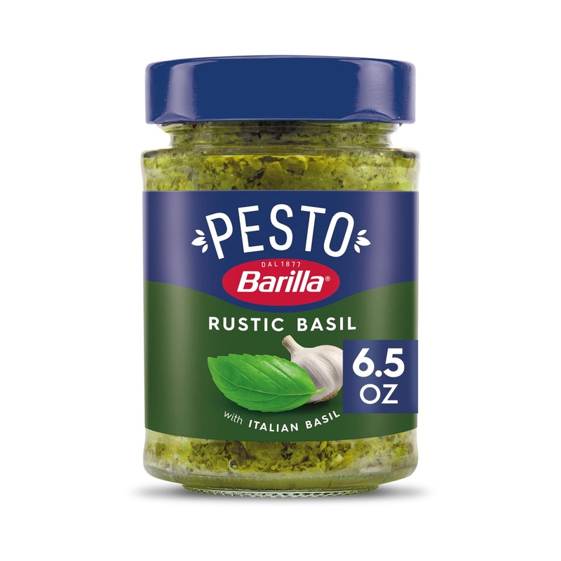 Barilla Rustic Basil Pesto Sauce 6.5 oz. Jar – Imported from Italy with Fragrant Italian Basil & Freshly Grated Cheeses – Non-GMO Pasta and Pizza Sauce