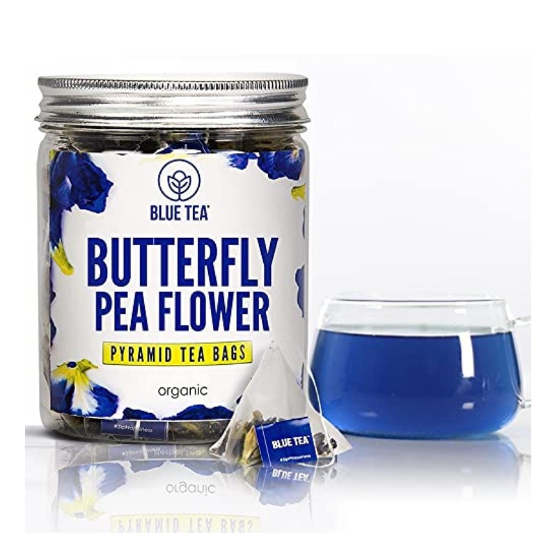 Blue Tea – Butterfly Pea Flower Pyramid Tea Bags | Natural Food Coloring for Iced Tea, Cocktails & Mocktails | Clitoria Flower Herbal Tea in PET Jar