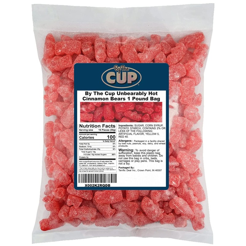 By The Cup Unbearably HOT Cinnamon Gummy Bears – 1 Pound Bag | Spicy Bulk Candy