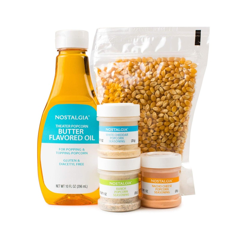 Nostalgia Hot Air & Kettle Popcorn Kit with 3 Seasonings, Oil, and Kernels – Pack of 1