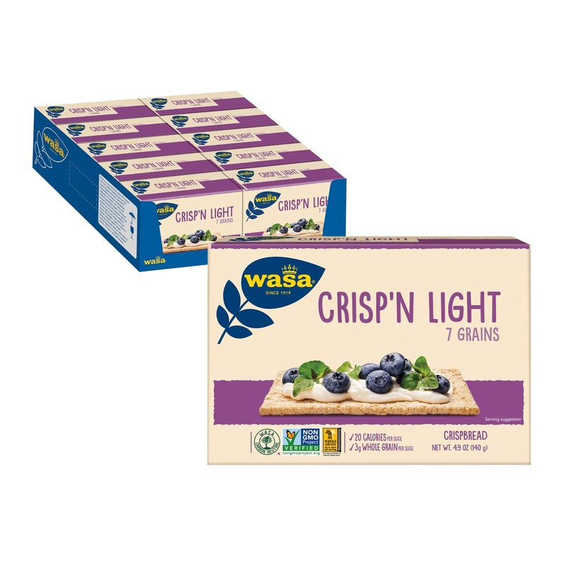 Wasa Crisp’n Light 7 Grain Cracker Bread – 4.9oz (Pack of 10) | Healthy 7 Grains Crispbread Snack Pack