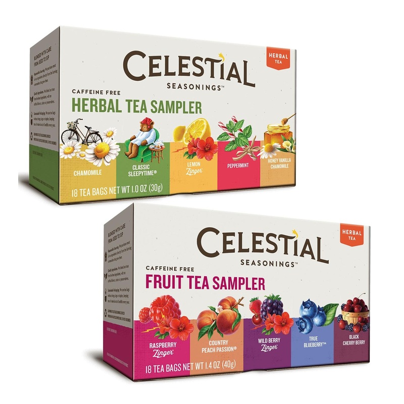 Celestial Seasonings Herbal Tea Bundle – 2 Boxes Herbal Tea and Fruit Tea Sampler Pack of 36 Tea Bags