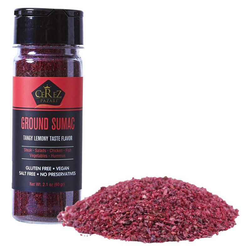 Cerez Pazari Sumac Spice Powder 2.1oz – Tangy Lemon Flavor – Salt & Gluten Free – Middle Eastern & Mediterranean Spice