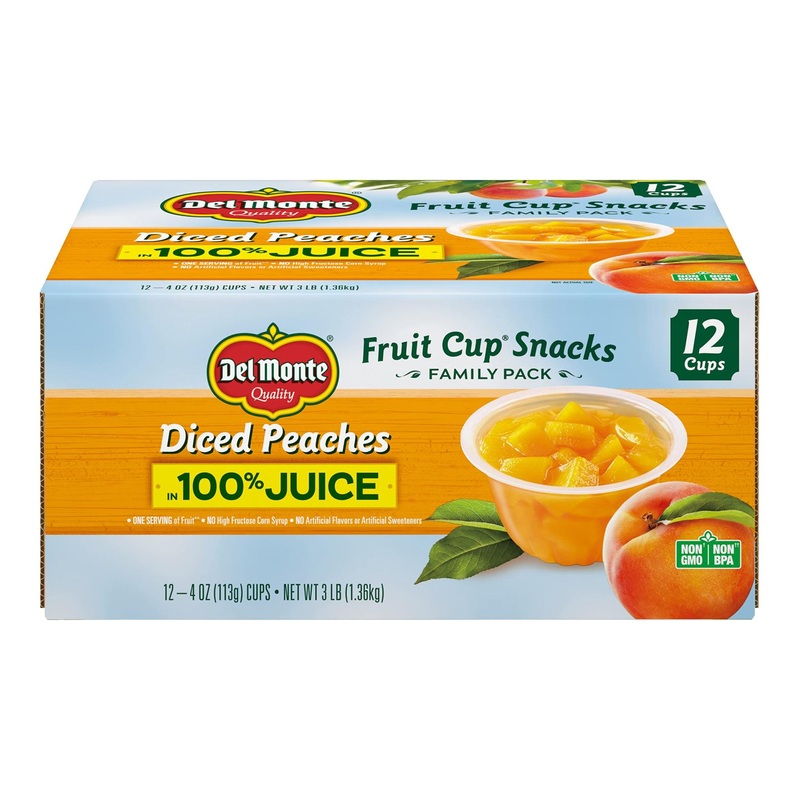Del Monte Diced Peaches Fruit Cup Snacks 12 Pack 4 oz in 100% Fruit Juice – Buy Now!