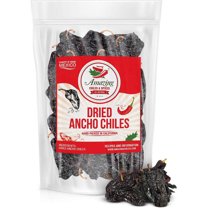 Dried Ancho Chiles Peppers 5 oz – Natural & Premium for Mexican Mole, Sauces, Stews & More – Mild to Medium Heat, Sweet & Smoky Flavor – Air Tight Resealable Bag – 5 Ounce