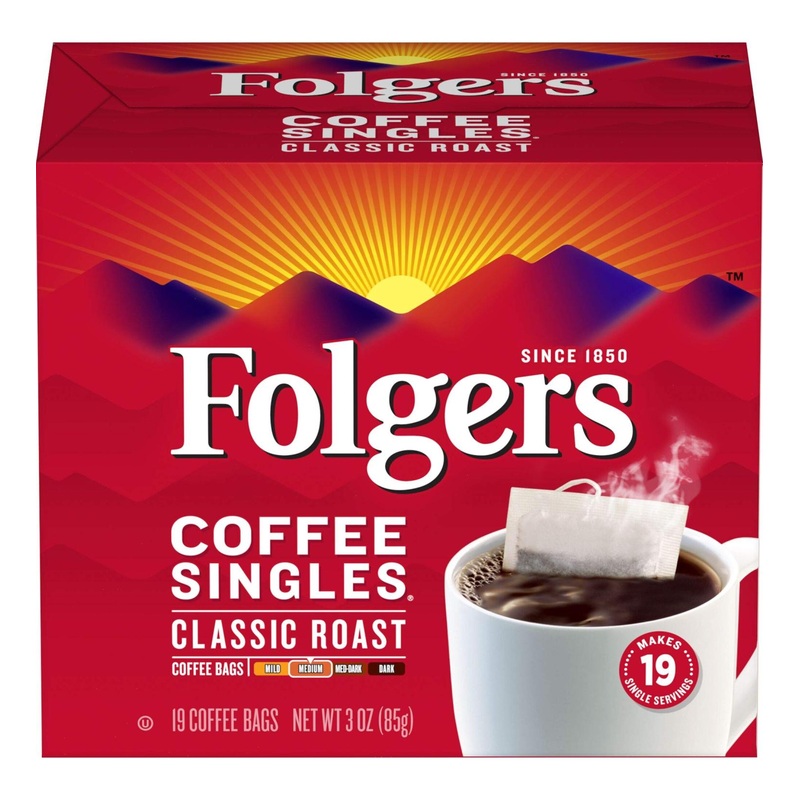 Folgers Coffee Singles Classic Roast 19 Single Serve Bags – Medium Roast Coffee