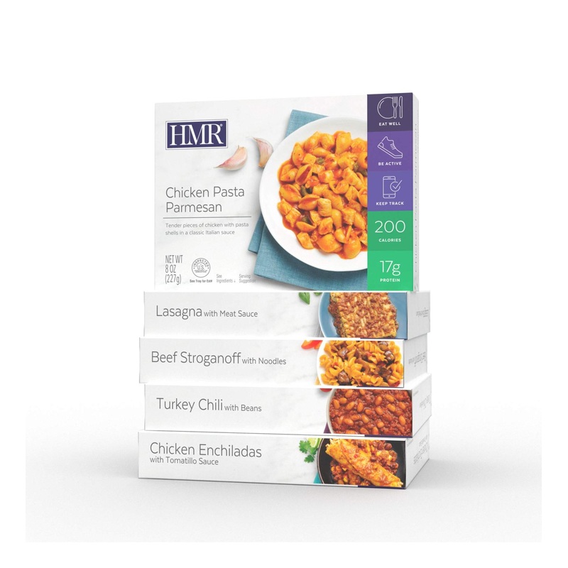 HMR Top 5 Entree Variety Pack – Chicken Pasta Parmesan, Beef Stroganoff, Chicken Enchiladas, Lasagna, Turkey Chili – 8 oz. Servings – 5 Ready to Eat Meals