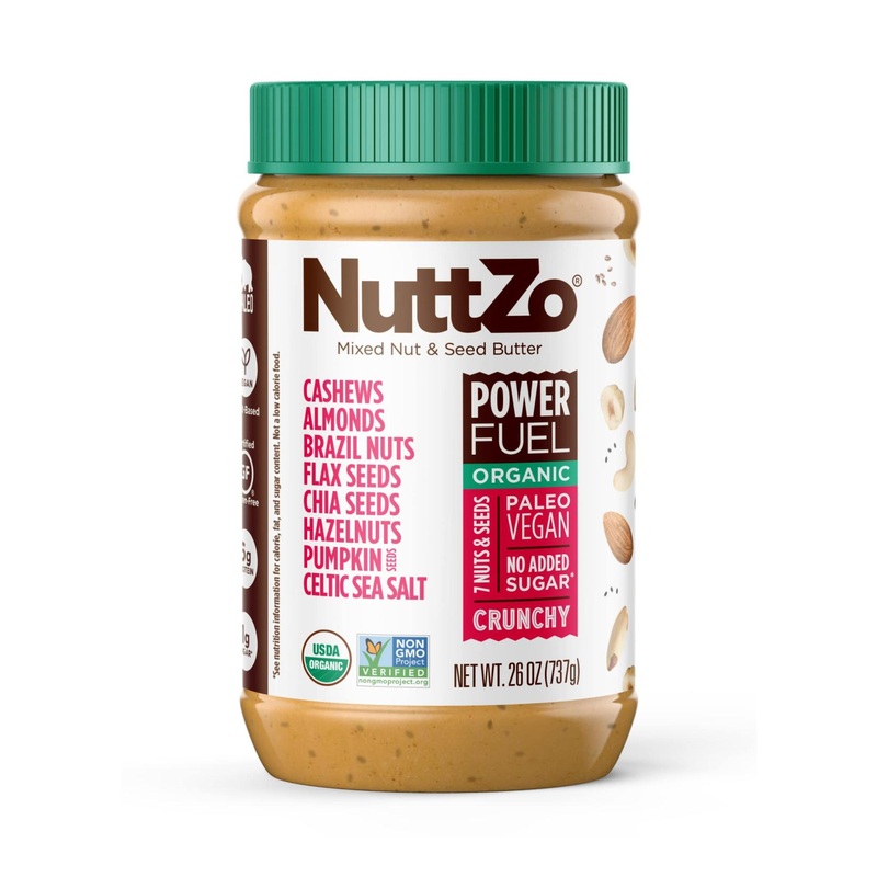 NuttZo Organic Power Fuel Crunchy Nut Butter | 7 Nuts & Seeds Blend | Paleo, Non-GMO, Gluten-Free, Vegan, Kosher | 1g Sugar, 6g Protein | 26oz Jar