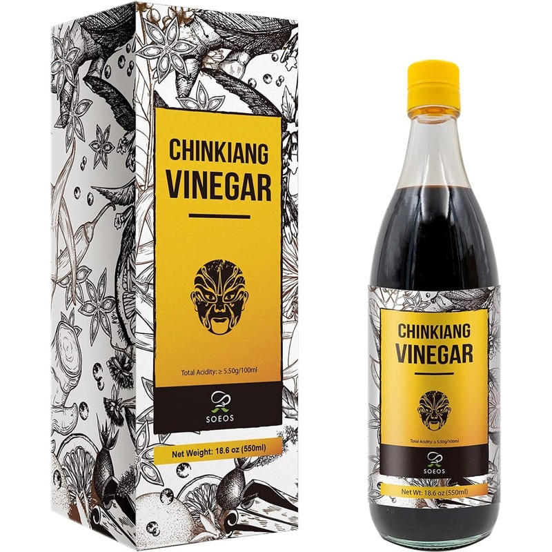 Organic Soeos Chinkiang Vinegar 18.6 fl oz – Traditional Chinese Black Vinegar for Cooking – Zhenjiang Xiangcu Black Rice Vinegar | 550ml