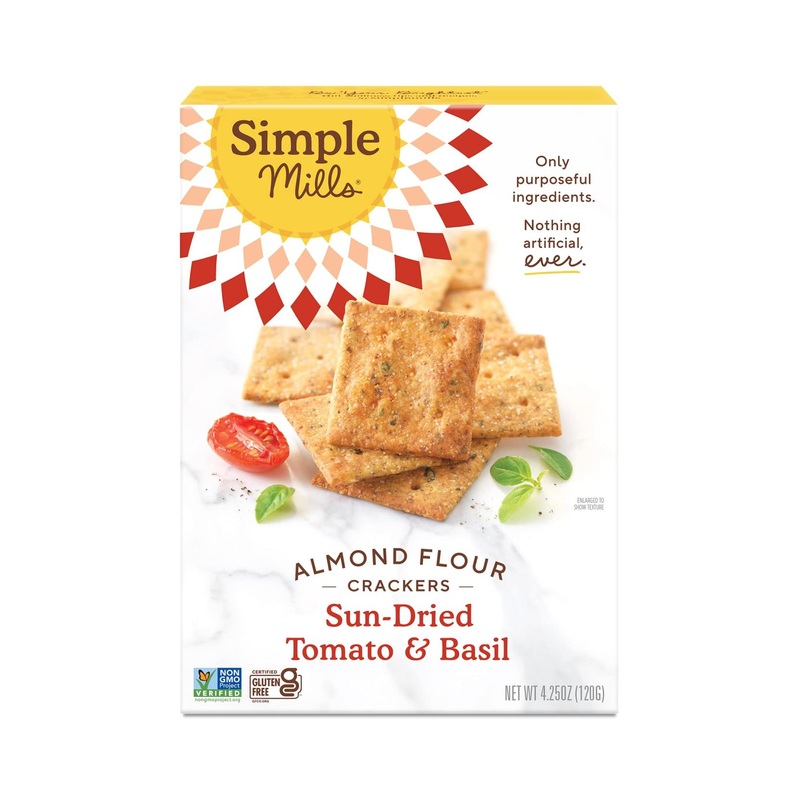 Simple Mills Sundried Tomato & Basil Almond Flour Crackers – Gluten Free & Vegan Healthy Snack, Plant Based – 4.25 oz (1 Pack)