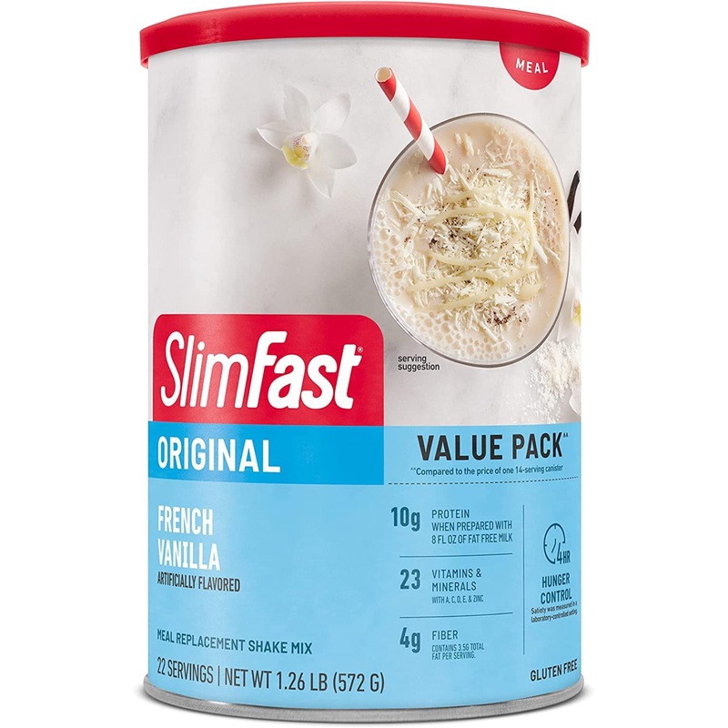 SlimFast French Vanilla Meal Replacement Powder – 10g Protein, 22 Servings