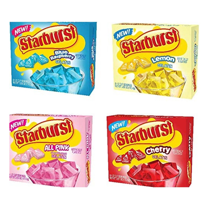 Starburst Gelatin Variety Pack – Lemon, Blue Raspberry, Strawberry, Cherry – 3.89 OZ each