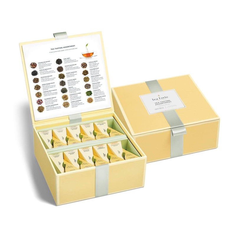 Tea Forte Organic Assorted Variety Tea Sampler Gift Box – 40 Handcrafted Pyramid Infuser Bags