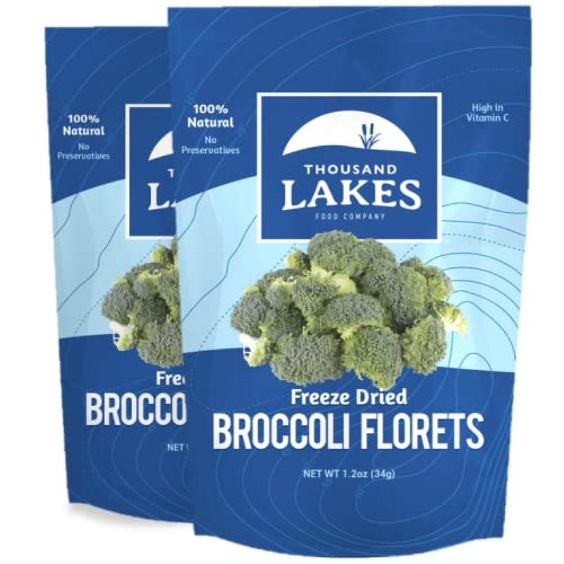 Thousand Lakes Freeze Dried Fruits and Vegetables – Broccoli Florets 2-pack 1.2 ounces (2.4 ounces total)  100 Florets – No Stems  No Salt Added Broccoli Florets 1.2 Ounce (Pack of 2)