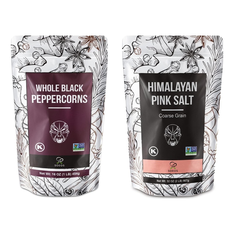 Whole Black Peppercorns 16oz + Himalayan Pink Salt 2lb Set – Salt and Pepper Grinders Refill Pack