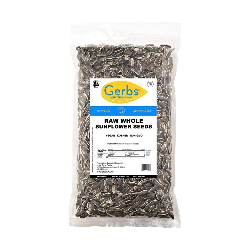 GERBS Raw Whole Sunflower Seeds  32 ounce Bag  Top 14 Food Allergen Free  Non GMO  Vegan  Keto  Paleo Friendly Raw 2 Pound (Pack of 1)