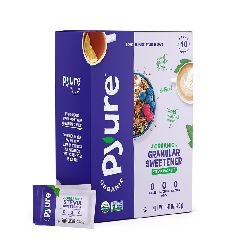 Pyure Organic Stevia Packets – 40 Count | Zero Carb, Zero Sugar, Zero Calorie Sweetener | Plant-Based Granulated Sugar Substitute for Keto Coffee