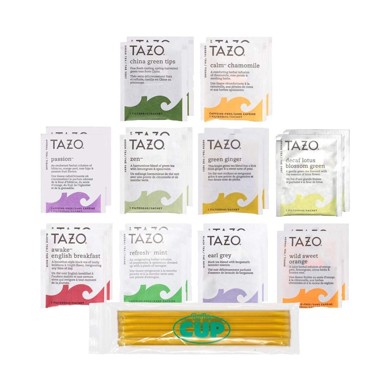 Tazo Tea Bags Sampler Gift Box – 20 Count Variety Pack of 10 Flavors with Honey Sticks by By The Cup