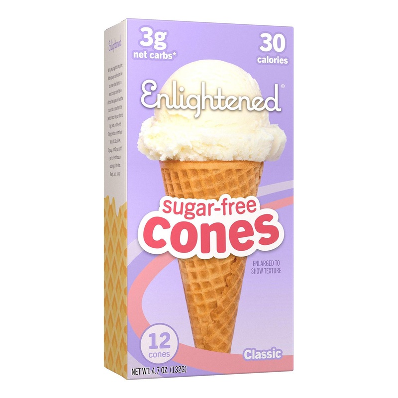 ENLIGHTENED Sugar-Free Ice Cream Cones | Vegan, Low Calorie (30), Low Carb (Net 3g) – 12 Pack