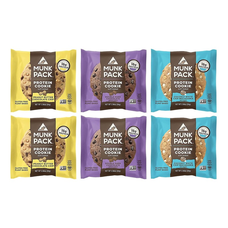 Munk Pack Protein Cookies – Vegan, Gluten-Free, 16g Protein, 6-Pack Variety Snack